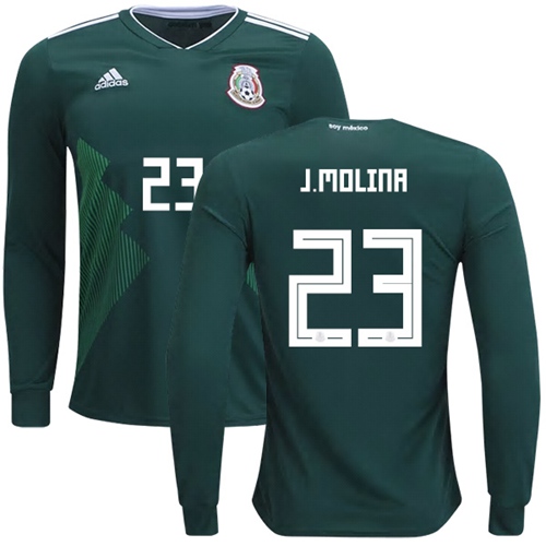 Mexico #23 J.Molina Home Long Sleeves Soccer Country Jersey - Click Image to Close